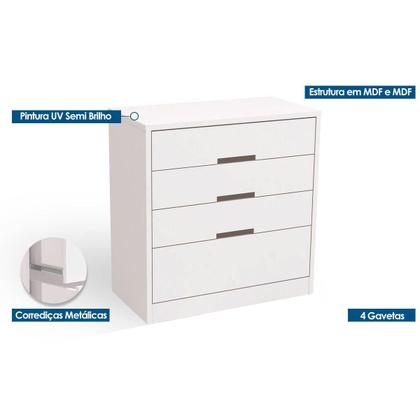 Imagem de Cômoda de Quarto S824 c/ 4 Gavetas Branco - Kappesberg