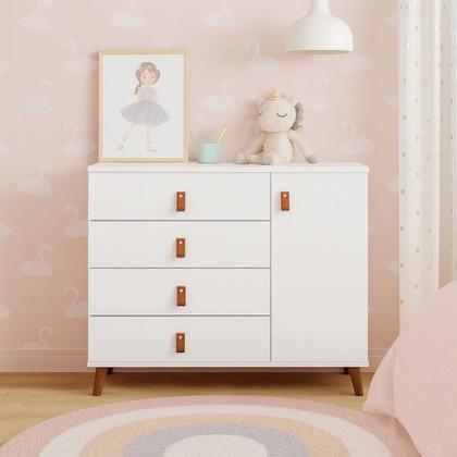 Imagem de Cômoda Decor Bebê Infantil Juvenil Quarto 4 Gavetas 1 Porta Retrô Pés Madeira