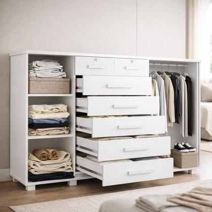 Imagem de Cômoda Design Moderno Mega com 5 Gavetas e Sapateira Resistente e Duradoura - Branco