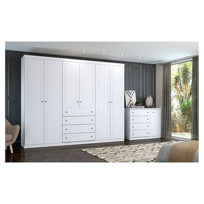 Imagem de Cômoda e Guarda Roupa Casal 6 Portas Mississipi Branco HP  Henn
