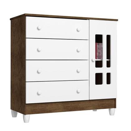 Imagem de Cômoda e Guarda Roupa Infantil Ariel 3 Portas Branco Acetinado Amadeirado - Carolina