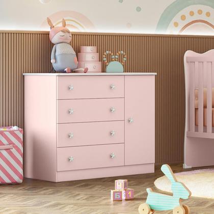 Imagem de Cômoda e Roupeiro com 3 Portas Leicester Rosa Acetinado