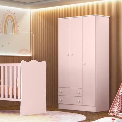 Imagem de Cômoda e Roupeiro com 3 Portas Leicester Rosa Acetinado