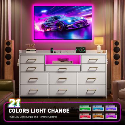 Imagem de Cômoda EnHomee 120 x 30 x 80 cm com Luzes LED e Estação de Carregamento