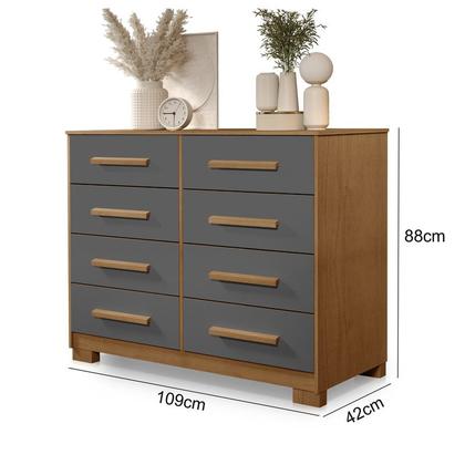 Imagem de Cômoda Fazzio Lara 8 Gavetas Freijo Nature Cinza