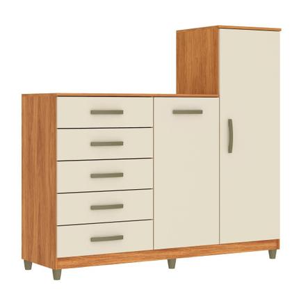 Imagem de Cômoda Fellicci Chicago 2 Portas 5 Gavetas 153cm MDP Cinamomo/Off White Com Cabideiro