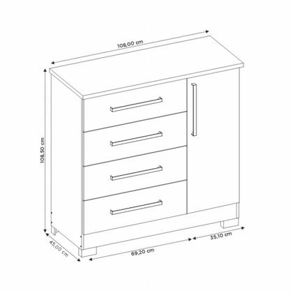 Imagem de Cômoda Flex 4 Gavetas 1 Porta com Pés NT 5185 Notável Móveis
