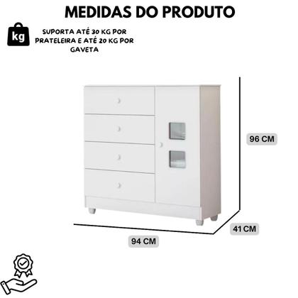 Imagem de Cômoda funcional quarto bebê organização 4 gavetas Branca