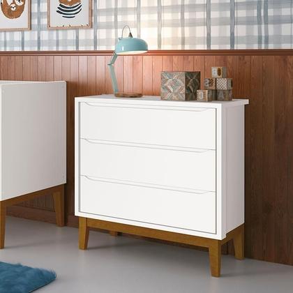 Imagem de Cômoda Gaveteiro com Guarda Roupa Infantil 3 Portas New Classic Branco com Pés Madeira - Reller