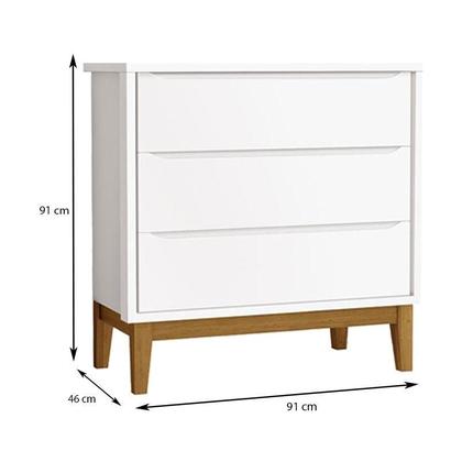 Imagem de Cômoda Gaveteiro com Guarda Roupa Infantil 3 Portas New Classic Branco com Pés Madeira - Reller