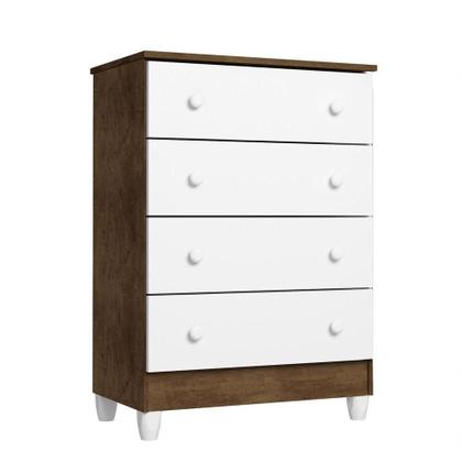 Imagem de Cômoda Gaveteiro E Guarda Roupa Ariel 4 Portas Branco Acetinado Amadeirado - Carolina