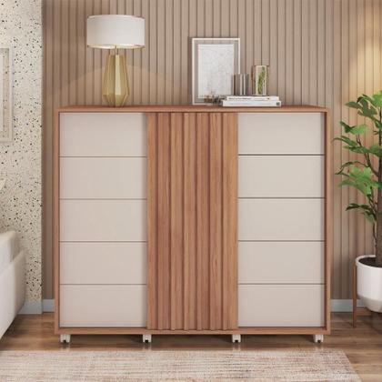 Imagem de Cômoda Grande 2 Portas 5 Gavetas Marrom Pegasus Caemmun