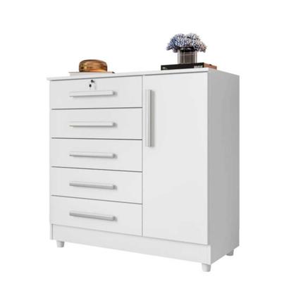 Imagem de Cômoda Grande 5 Gavetas 1 Porta com Chave Elegante Repleta