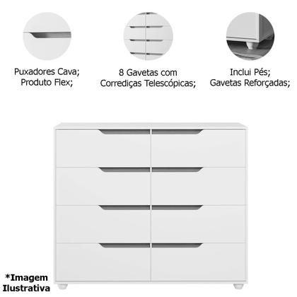 Imagem de Cômoda Grande 8 Gavetas Doble Flex