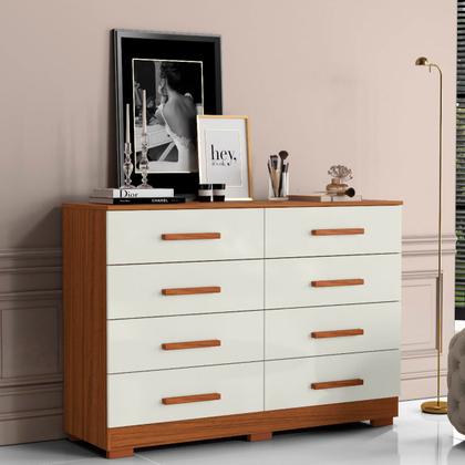 Imagem de Cômoda Grande 8 Gavetas para Quarto Amora Cinamomo/Off White