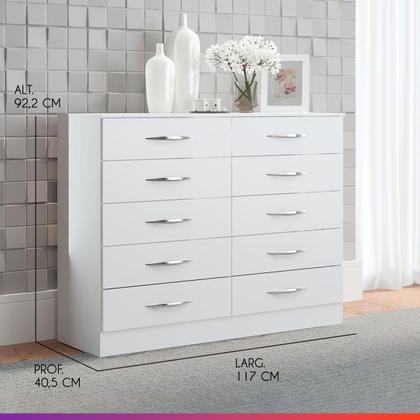 Imagem de Cômoda Grande com 10 Gavetas para Quarto Casal 117cm Branco