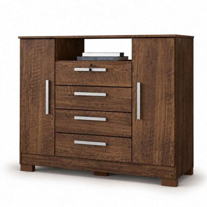 Imagem de Cômoda Grande Quarto Casal Solteiro 2 Portas 4 Gavetas Madeira Malbec ÉdeCasaMóveis