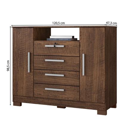 Imagem de Cômoda Grande Quarto Casal Solteiro 2 Portas 4 Gavetas Madeira Malbec ÉdeCasaMóveis