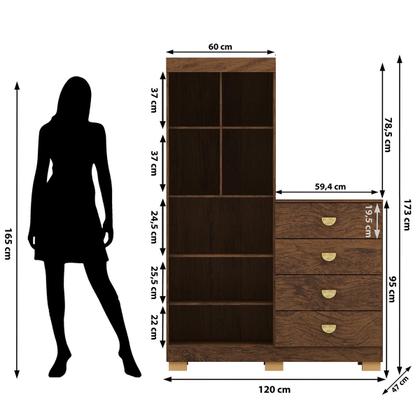 Imagem de Cômoda Guarda-Roupa 4 Gavetas 2 Portas Cristal Imbuia Rústico - Vila Rica