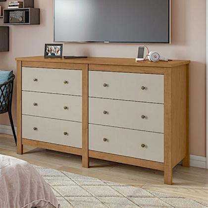 Imagem de Cômoda Horizontal Maggiore 6 Gavetas Amêndoa Clean e Off White Da Lopas 92x162x49 cm