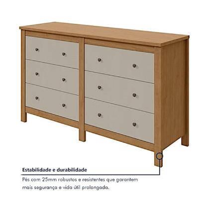 Imagem de Cômoda Horizontal Maggiore 6 Gavetas Amêndoa Clean e Off White Da Lopas 92x162x49 cm