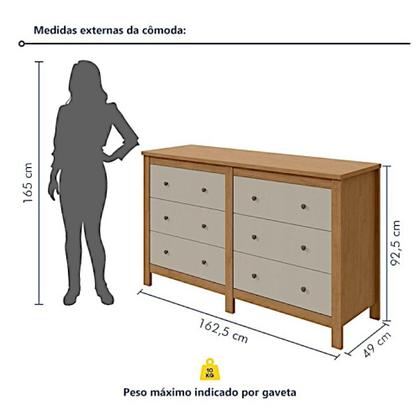Imagem de Cômoda Horizontal Maggiore 6 Gavetas Amêndoa Clean e Off White Da Lopas 92x162x49 cm