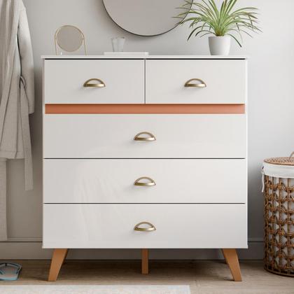 Imagem de Cômoda Ibiza Organizadora De Roupa Para Quarto Grande Estilo Retrô Com 5 Gavetas