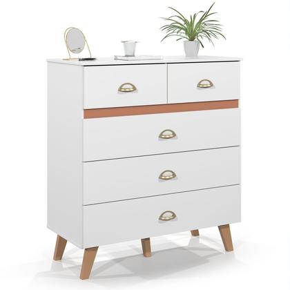 Imagem de Cômoda Ibiza Organizadora De Roupa Para Quarto Grande Estilo Retrô Com 5 Gavetas