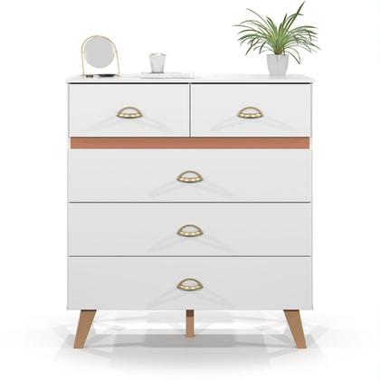 Imagem de Cômoda Ibiza Organizadora De Roupa Para Quarto Grande Estilo Retrô Com 5 Gavetas