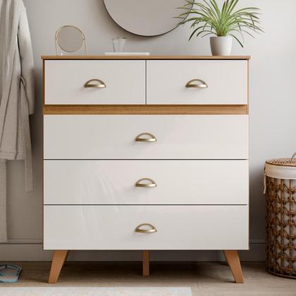 Imagem de Cômoda Ibiza Organizadora De Roupa Para Quarto Grande Estilo Retrô Com 5 Gavetas