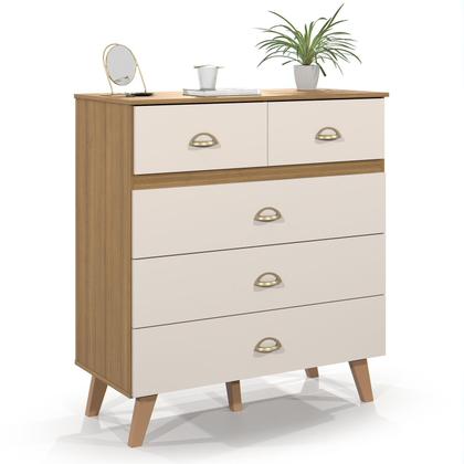 Imagem de Cômoda Ibiza Organizadora De Roupa Para Quarto Grande Estilo Retrô Com 5 Gavetas