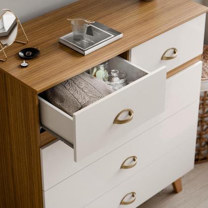 Imagem de Cômoda Ibiza Organizadora De Roupa Para Quarto Grande Estilo Retrô Com 5 Gavetas