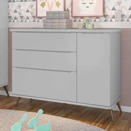 Imagem de Cômoda Infantil 1 Porta 3 Gavetas 100% MDF Pés Retrô Mel P04 Cinza - Mpozenato