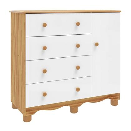 Imagem de Cômoda Infantil 1 Porta 4 Gavetas 100% MDF Mimo Espresso Móveis Branco/Brilho/Amêndoa