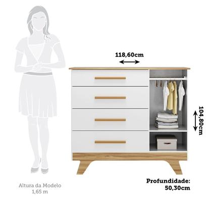 Imagem de Cômoda Infantil 1 Porta 4 Gavetas 119cm 100% MDF Kakau Retrô Espresso Móveis