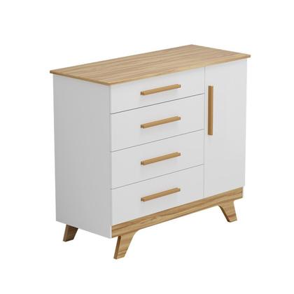 Imagem de Cômoda Infantil 1 Porta 4 Gavetas 119cm 100% MDF Kakau Retrô Yescasa Branco/Brilho/Amêndoa