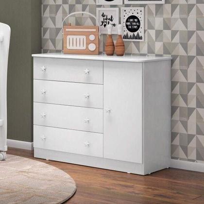 Imagem de Cômoda Infantil 1 Porta 4 Gavetas Doce Sonho Qmovi Branco