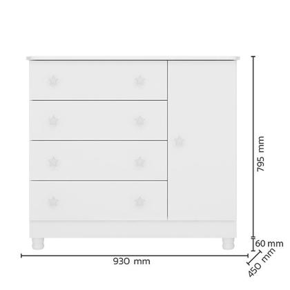 Imagem de Cômoda Infantil 1 Porta e 4 Gavetas Doce Sonho Branco com Pés - Qmovi