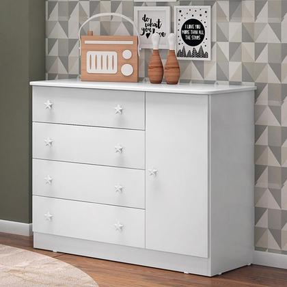 Imagem de Cômoda Infantil 1 Porta e 4 Gavetas Doce Sonho Branco - Qmovi