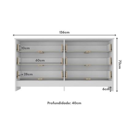 Imagem de Cômoda Infantil 136cm Com 6 Gavetas Multimóveis Mp4336 Branco Branco