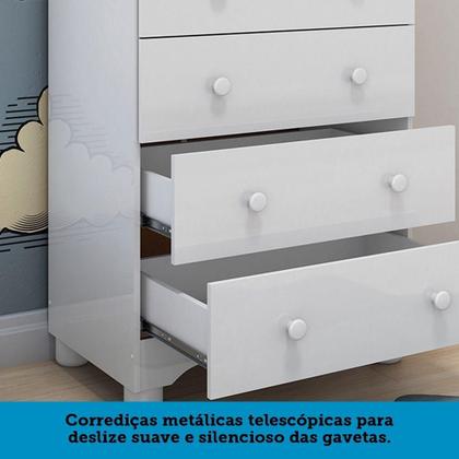 Imagem de Cômoda Infantil 4 Gavetas 100% Mdf Junior New Móveis Peroba Branco Brilho