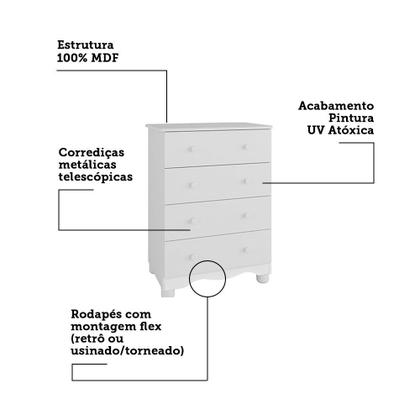 Imagem de Cômoda Infantil 4 Gavetas 100% MDF Mimo Espresso Móveis