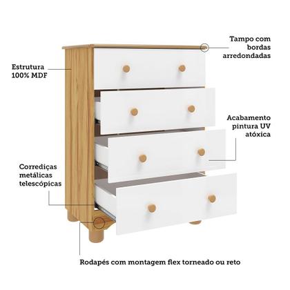 Imagem de Cômoda Infantil 4 Gavetas 100% MDF Mimo Espresso Móveis