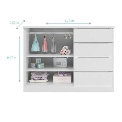 Imagem de Cômoda Infantil 4 Gavetas 2 Portas com Cabideiro Pérola