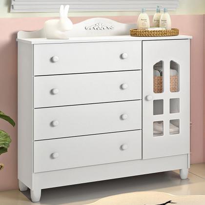 Imagem de Cômoda Infantil 4 Gavetas com Porta Fraldário Lisa Provençal Branco Carolina Baby