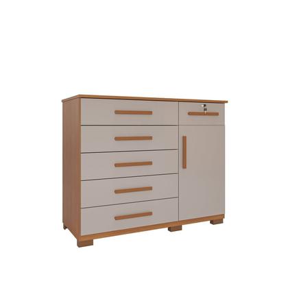 Imagem de Cômoda Infantil 6 Gavetas 1 Porta Sofia Espresso Móveis Marrom/Cinamomo/Off White