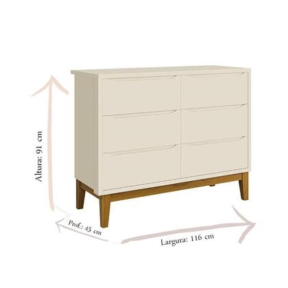 Imagem de Cômoda Infantil 6 Gavetas Classic Areia Acetinado com Pés Madeira  Reller