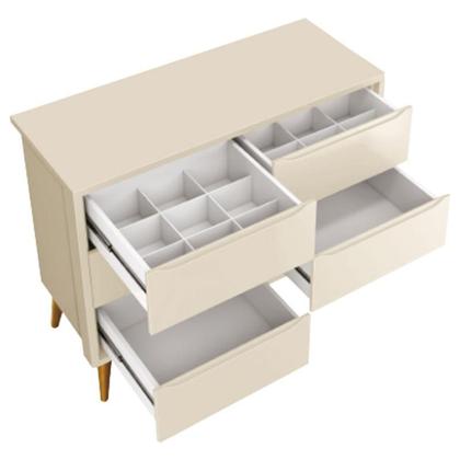 Imagem de Cômoda Infantil 6 Gavetas Classic Areia Acetinado com Pés Madeira  Reller