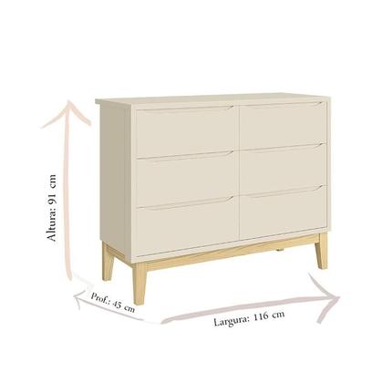 Imagem de Cômoda Infantil 6 Gavetas Classic Areia Acetinado com Pés Natural  Reller