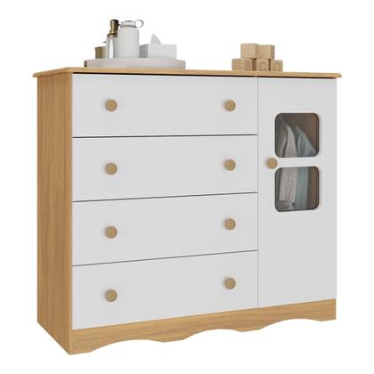 Imagem de Cômoda Infantil 95cm 1 Porta com Vidro e 4 Gavetas Serena Multimóveis MP4434